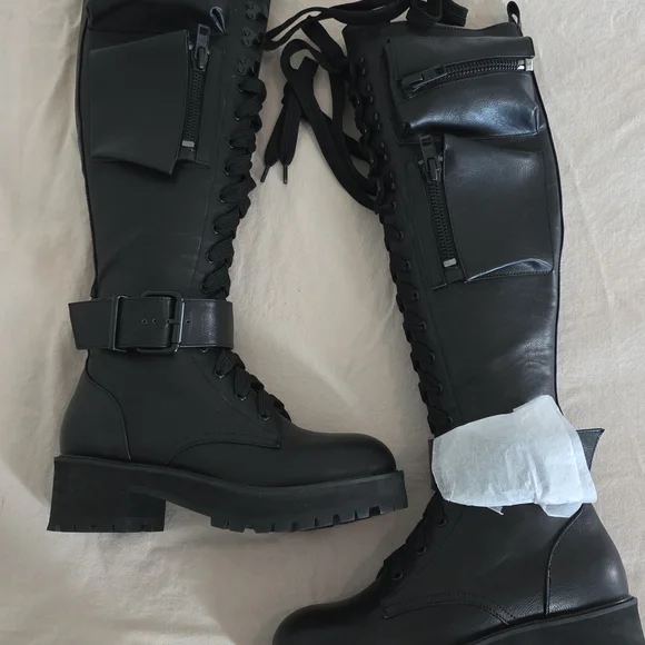 Dolls Kill Black Combat Boots with Pockets - Picture 12 of 12